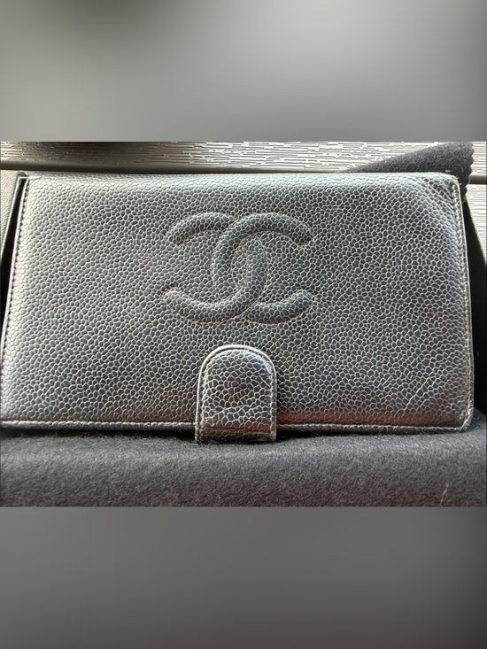 CHANEL Handbags - Authentic CHANEL Black Pebbled Leather Wallet with Embossed CC (with chain)